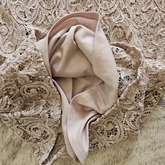 3 for $30! SALE Marina Lace Sequined Illusion Blush Sheath Bell Sleeve Dress - Picture 10 of 13